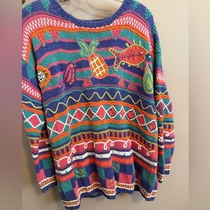 Sigrid Olsen Sport Vintage 90s Hand Knit Novelty Tropical Fish Sweater Multi M